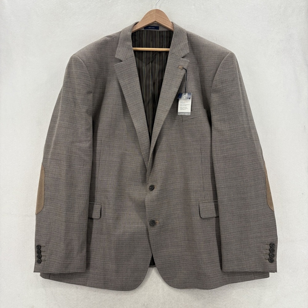 Stafford Blazer Mens 58L Brown Check Wool Sport Coat Big Tall Elbow Patches NWT